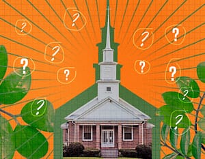 Rethinking the Church - image of church with question marks